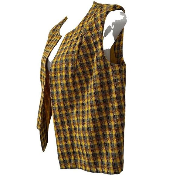 Womens Yellow Gray Tweed Plaid Open Style Vest Vintage Sleeveless Jacket sz M - Picture 10 of 16